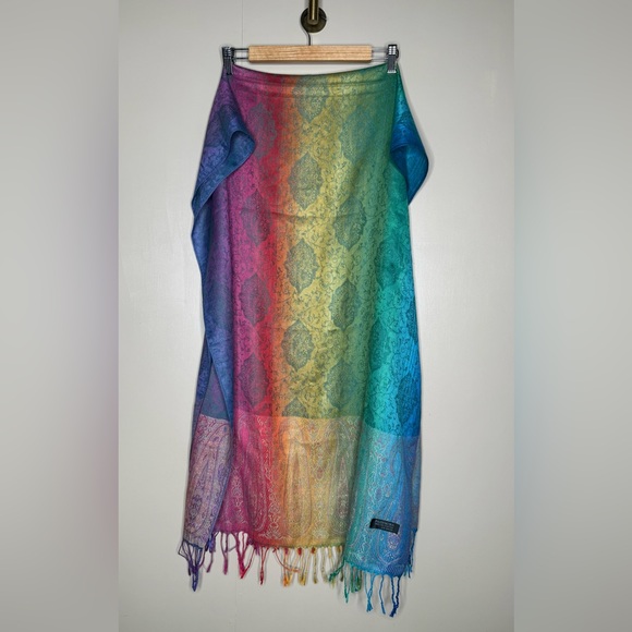 pashmina Accessories - Rainbow Paisley Pashmina Shawl Scarf 100% Pashmina Fringe Wrap